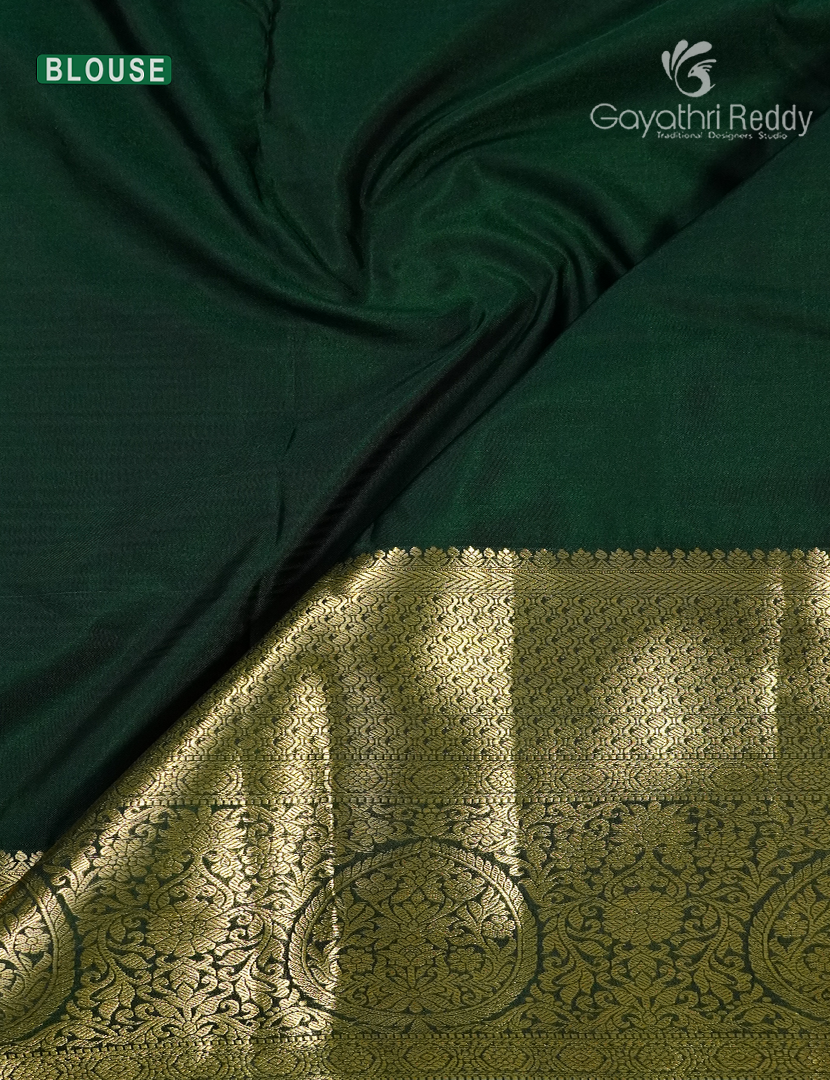 Semi Kanchipuram Silk Saree in Maroon and Bottle Green