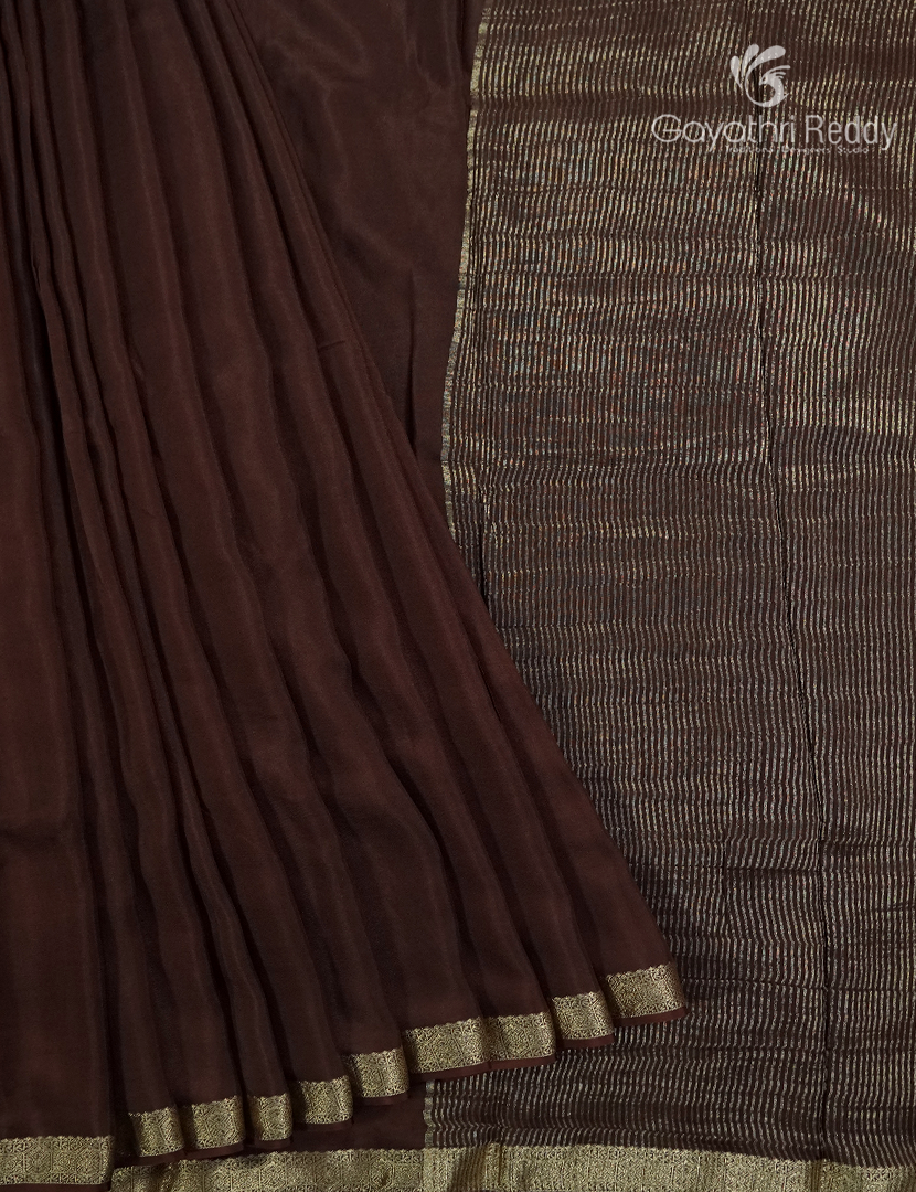 Semi Mysore Crepe Saree in Brown