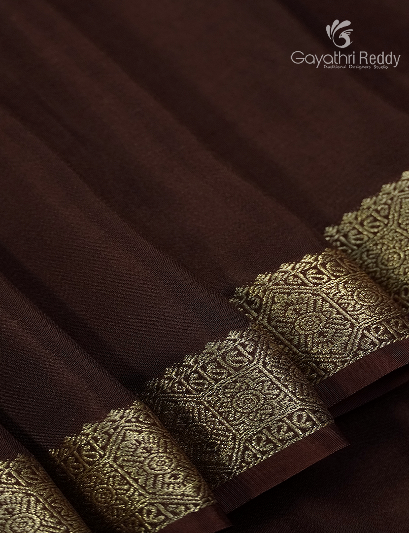 Semi Mysore Crepe Saree in Brown