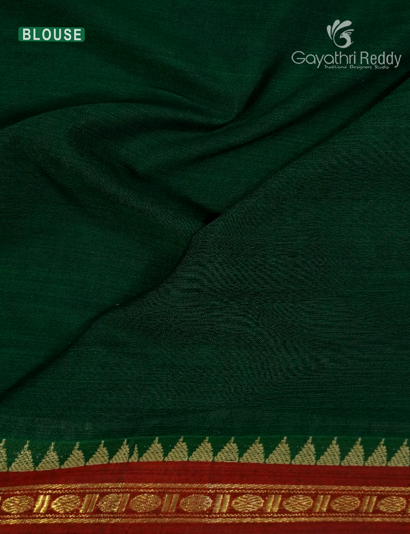 Pure Narayanpet Cotton Saree in Bottle Green
