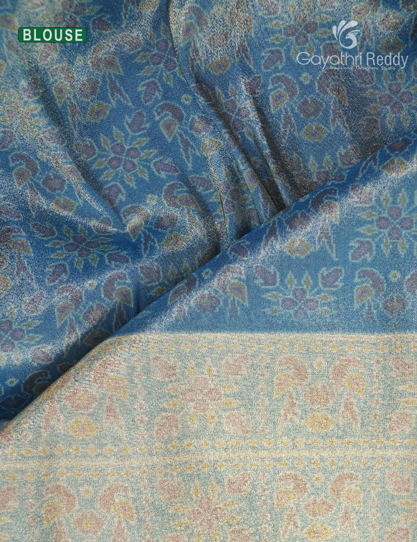 Semi Tussar Saree in Yellow and Cloud Blue