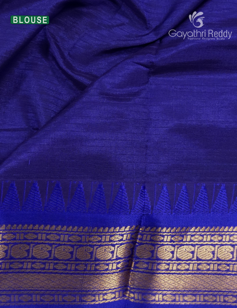 Pure Gadwal Cotton Saree in Lime Yellow and Royal Blue