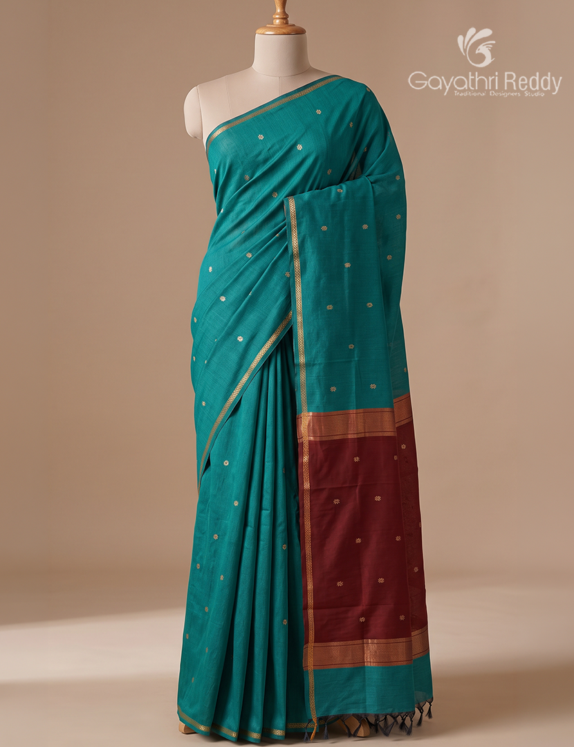 Sico Saree in Teal Blue and Maroon Red