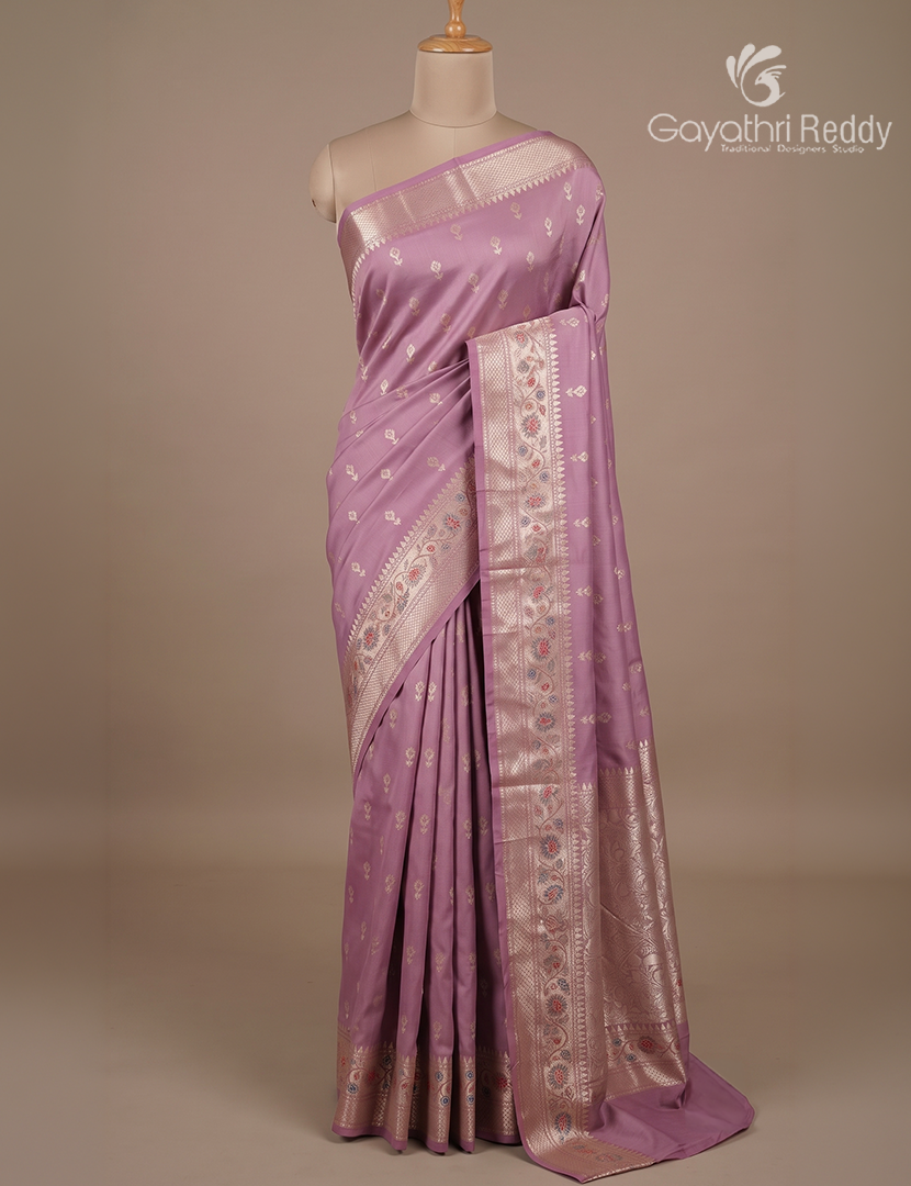 Semi Banaras Katan Silk Saree in Onion Pink