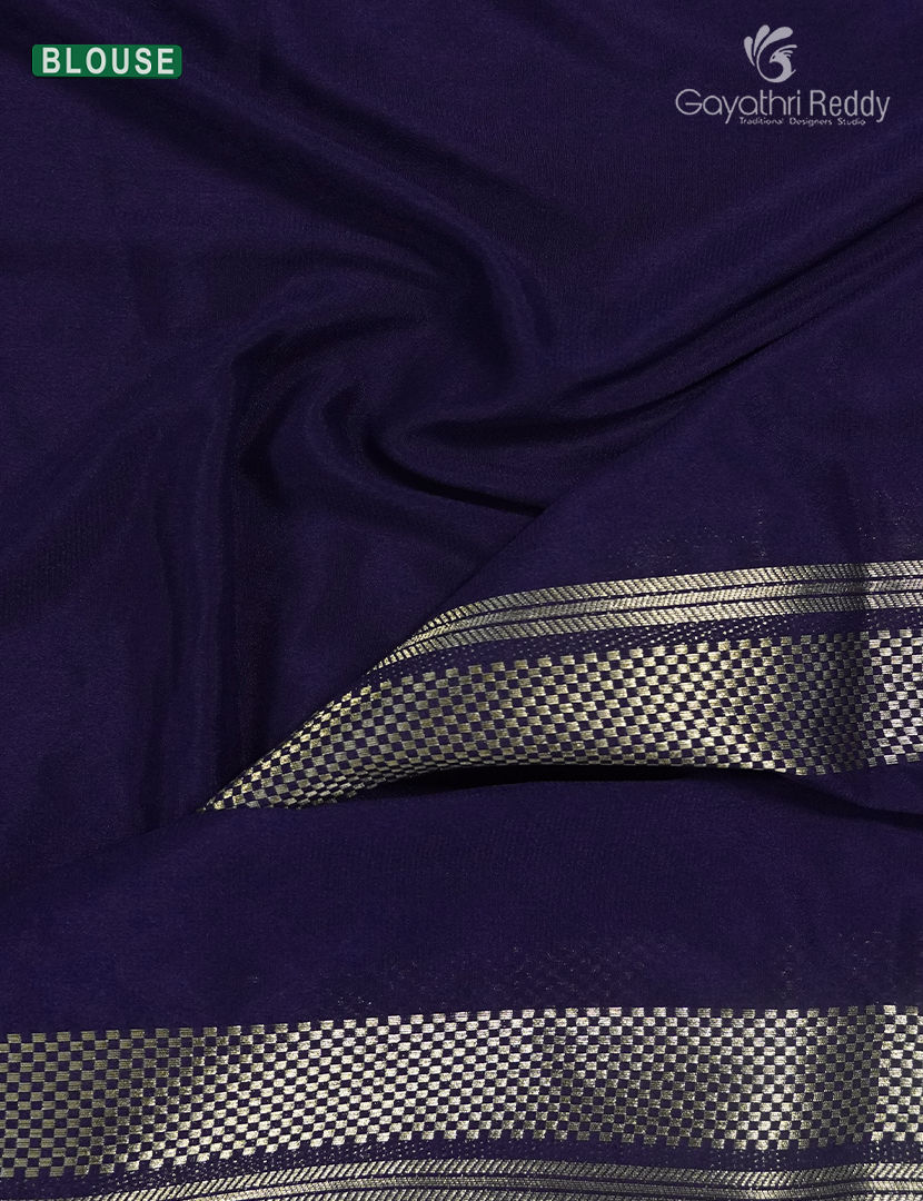Semi Mysore Crepe Saree in Deep Navy Blue