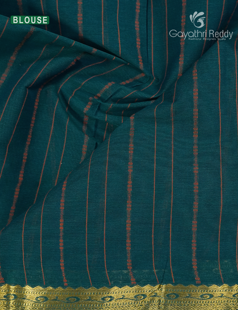 Pure Kanchi Cotton Saree in Deep Peacock Blue
