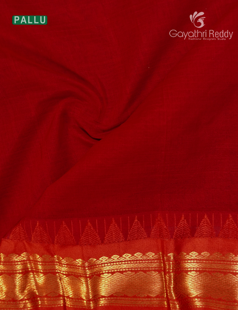Pure Gadwal Cotton Saree in Deep Peacock Green and Red