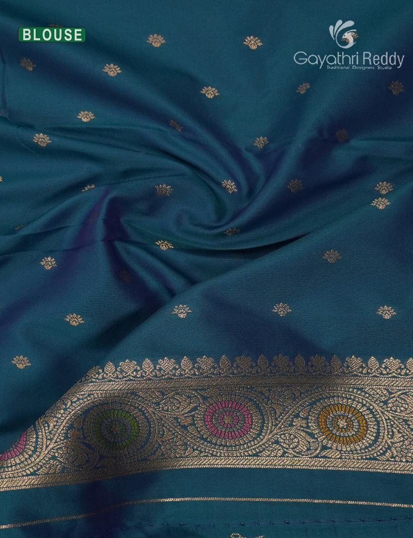 Semi Kanchipuram Art Silk Saree in Deep Onion Pink and Deep Peacock Blue