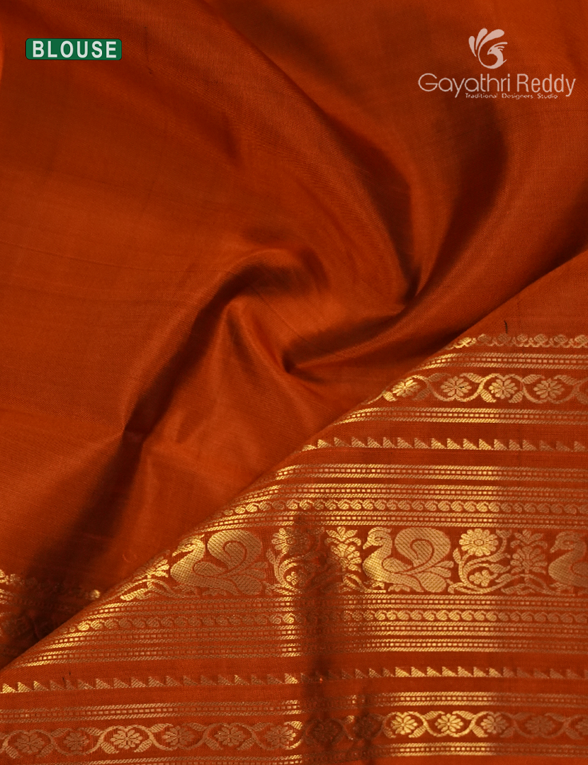 Pure Kanchipuram Soft Silk Saree in Purple and Rust Orange