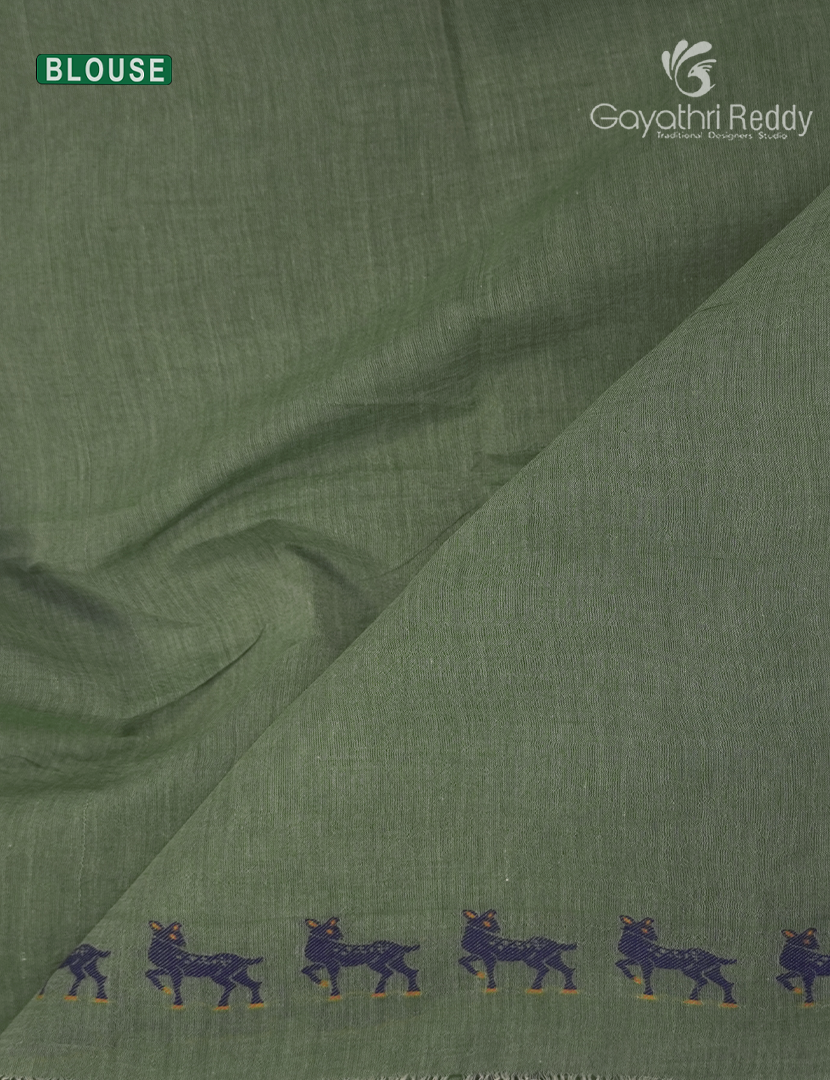 Jamdani Cotton Saree in Cardamom Green