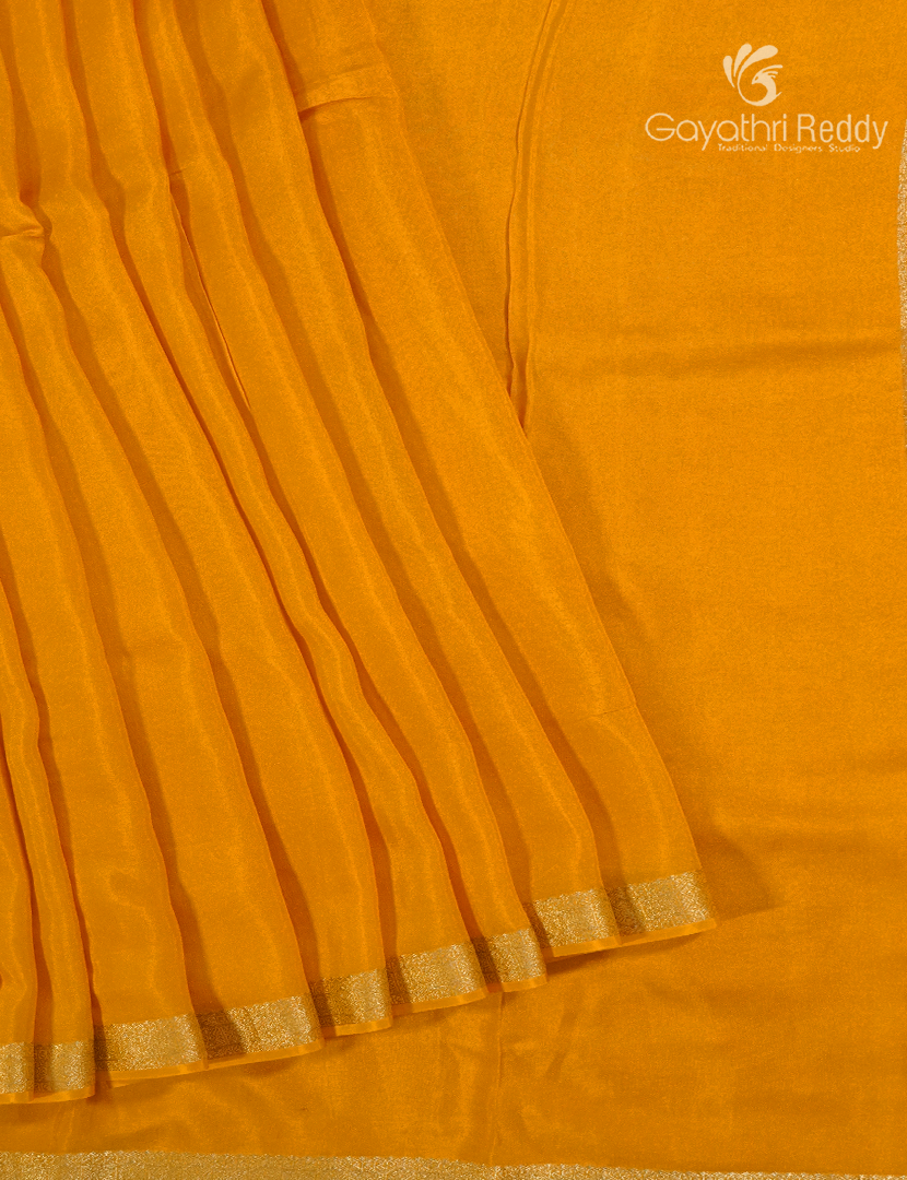 Semi Mysore Crepe Saree in Mango Yellow