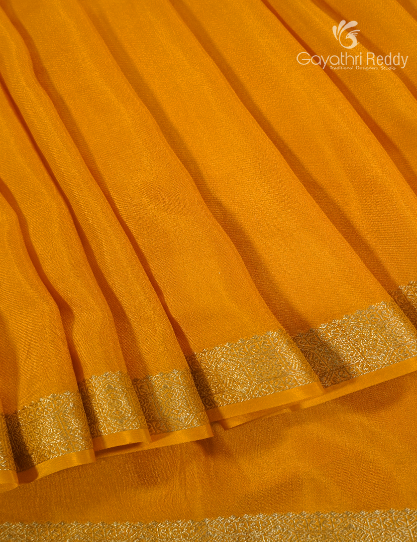 Semi Mysore Crepe Saree in Mango Yellow