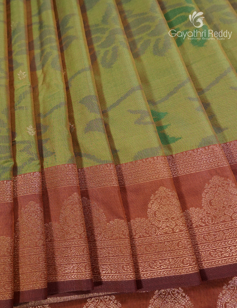 Semi Kanchipuram Art Silk Saree in Mehendi Green