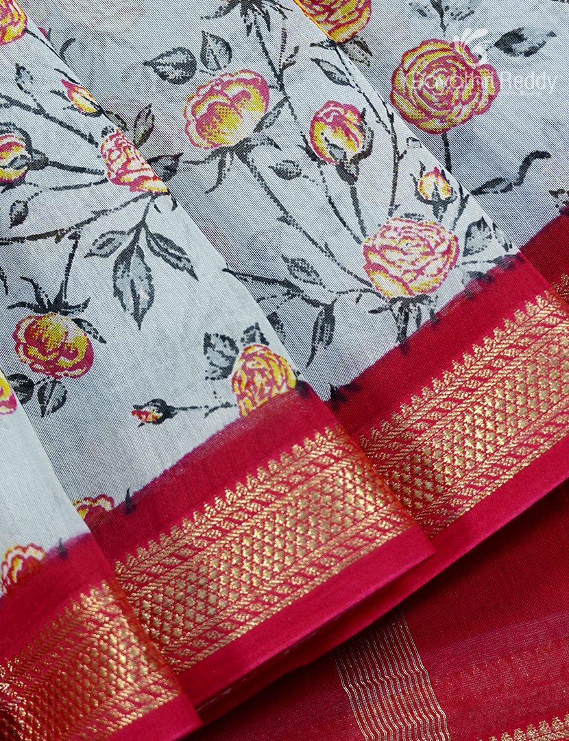 Pure Maheshwari Silk Saree in Silver Grey and Deep Pink