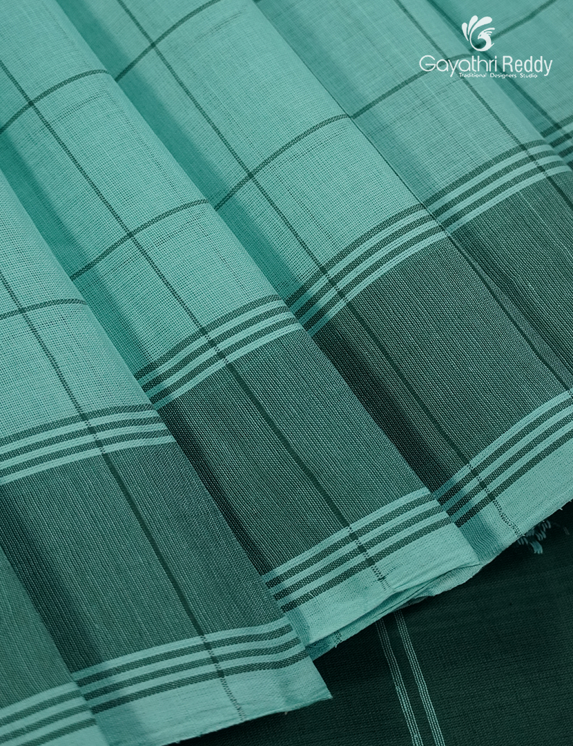 Pure Kanchi Cotton Saree in Sea green and Deep Green