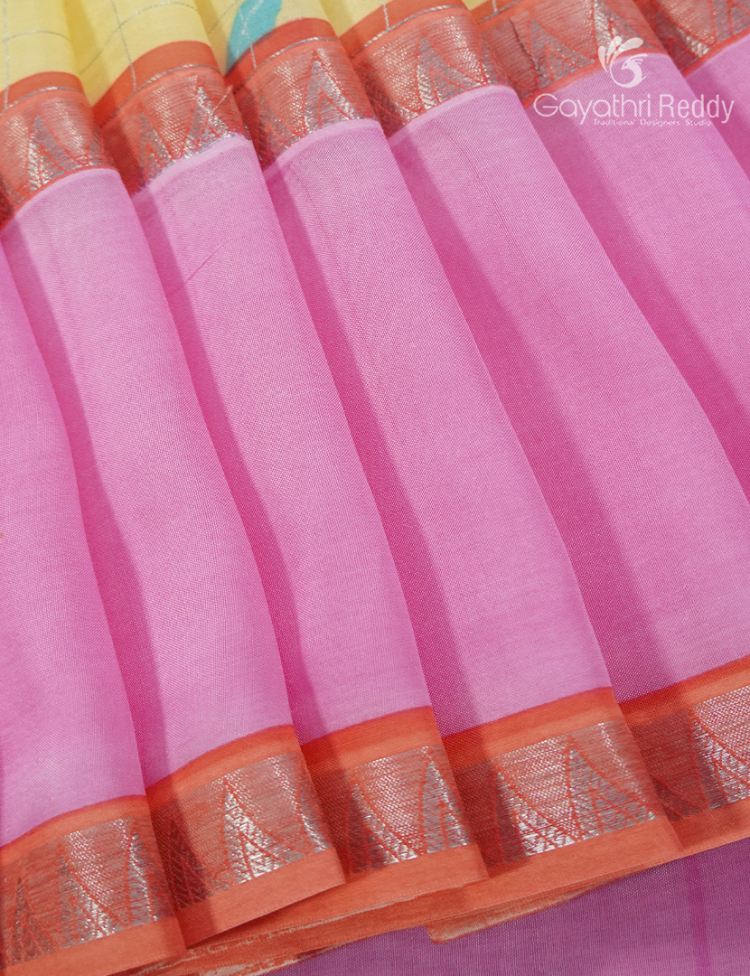 Mangalgiri Printed Saree in Pastel Yellow and Baby Pink