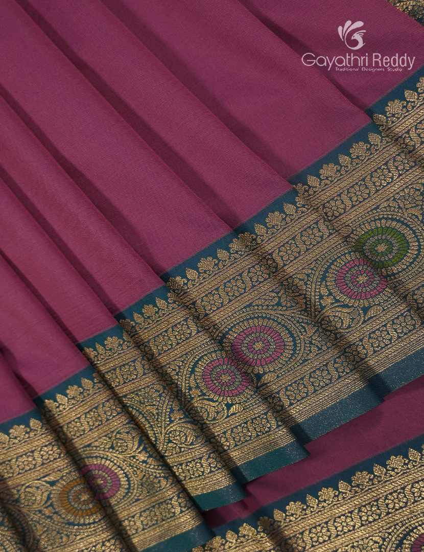 Semi Kanchipuram Art Silk Saree in Deep Onion Pink and Deep Peacock Blue