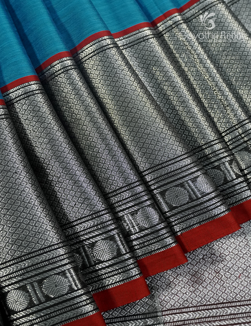 Pure Narayanpet Cotton Saree Peacock Blue
