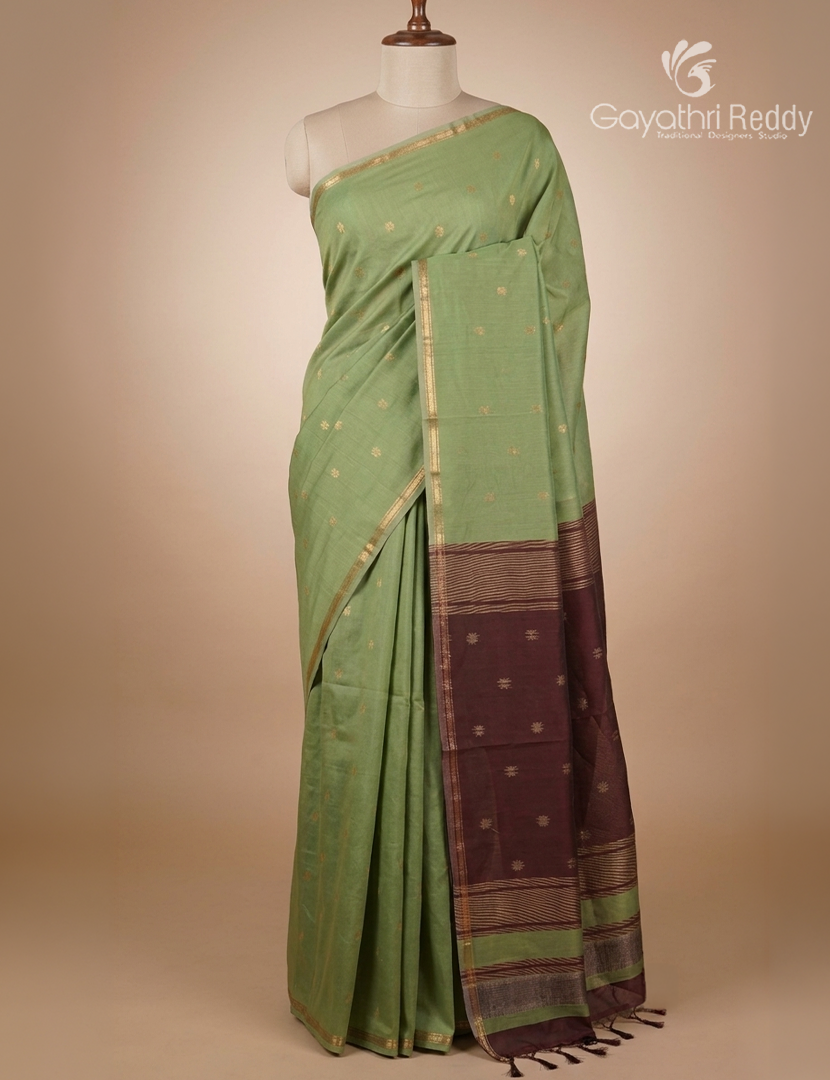 Kanchipuram Sico Saree in Cardamom Green and Brown