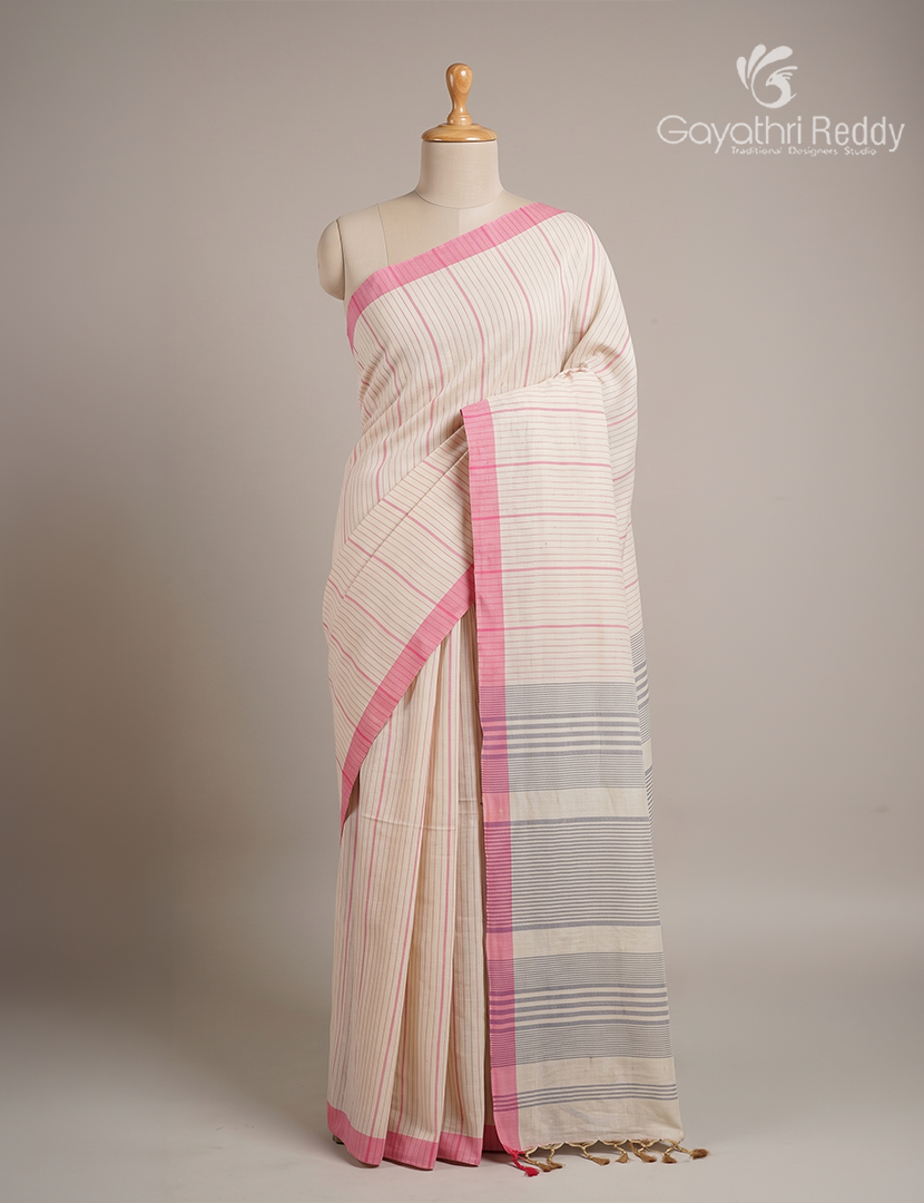 Pure Handloom Cotton Saree in Cream