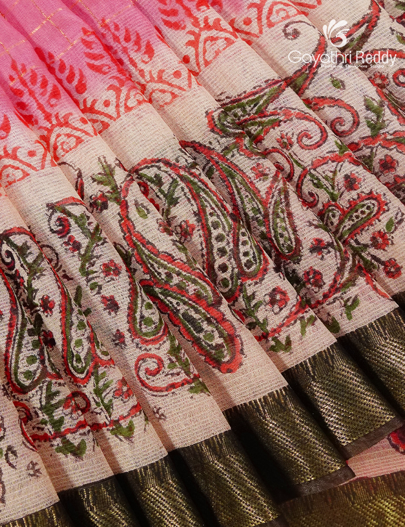 Mangalgiri Kalamkari Saree in Baby Pink
