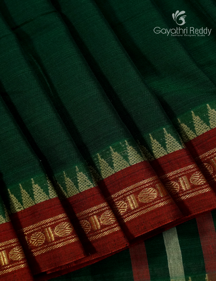 Pure Narayanpet Cotton Saree in Bottle Green