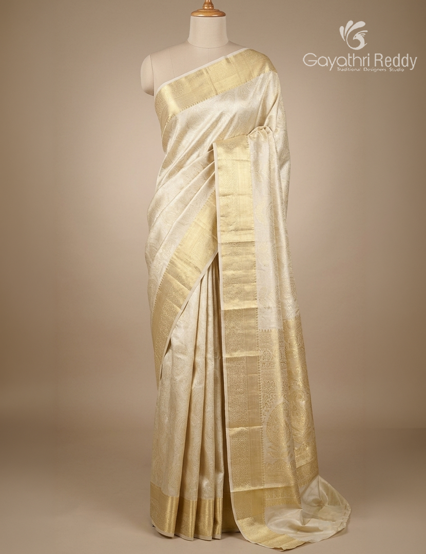 Semi Kanchipuram Silk Saree in Silver