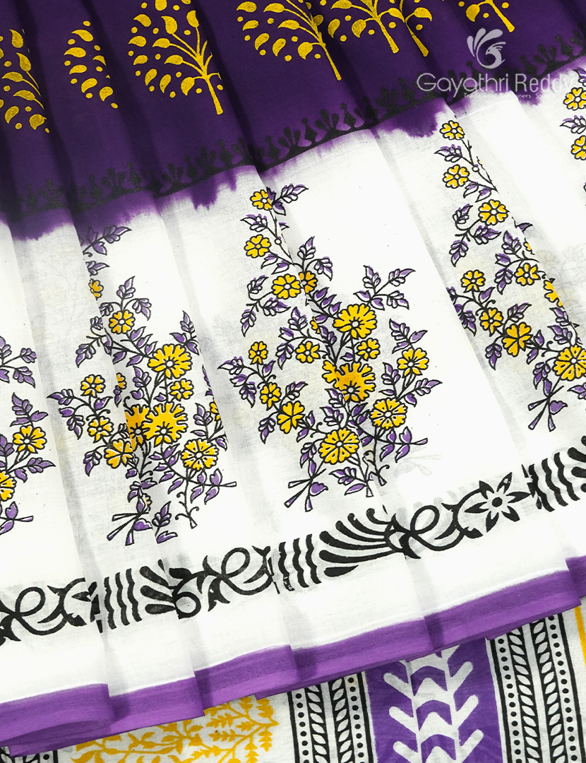 Pure MulMul Cotton Saree in Deep Violet