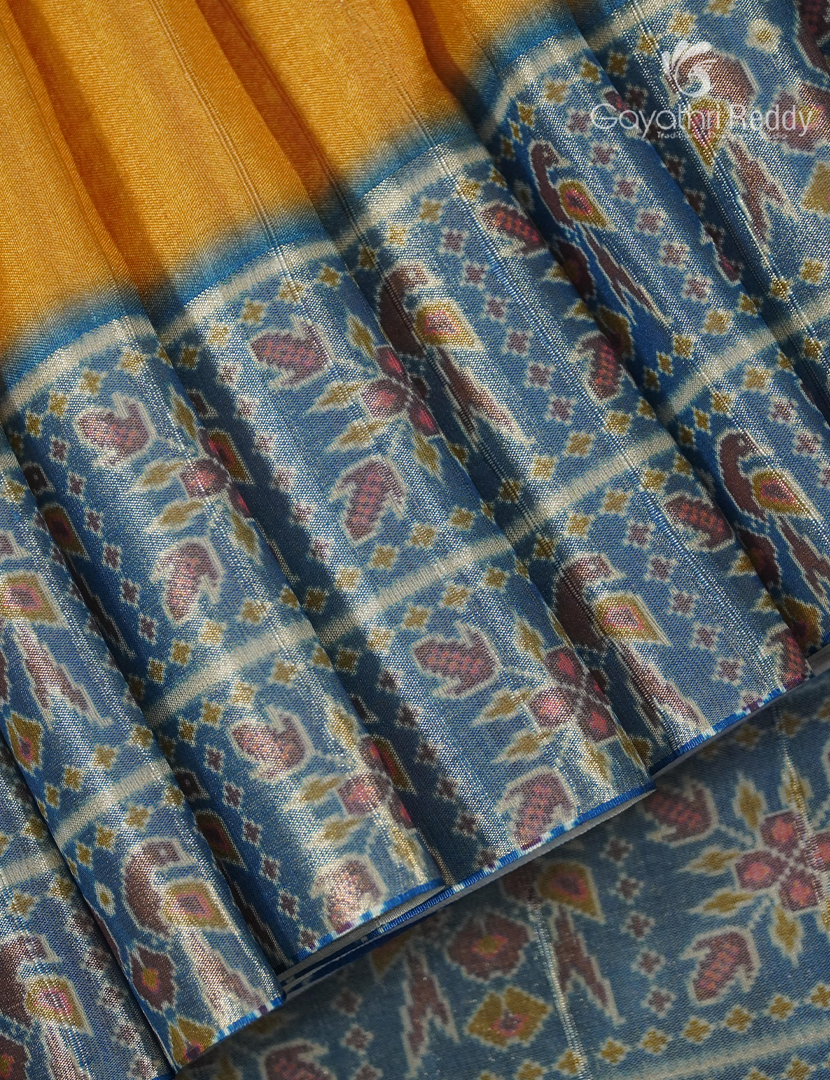 Semi Tussar Saree in Yellow and Cloud Blue