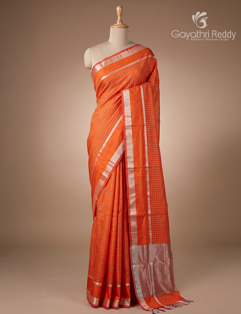 Pure Arani Sico Saree in Orange