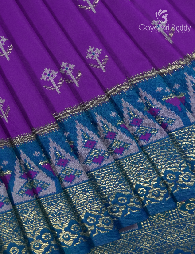Semi Kanchipuram Art Silk Saree in Violet and Rama Blue