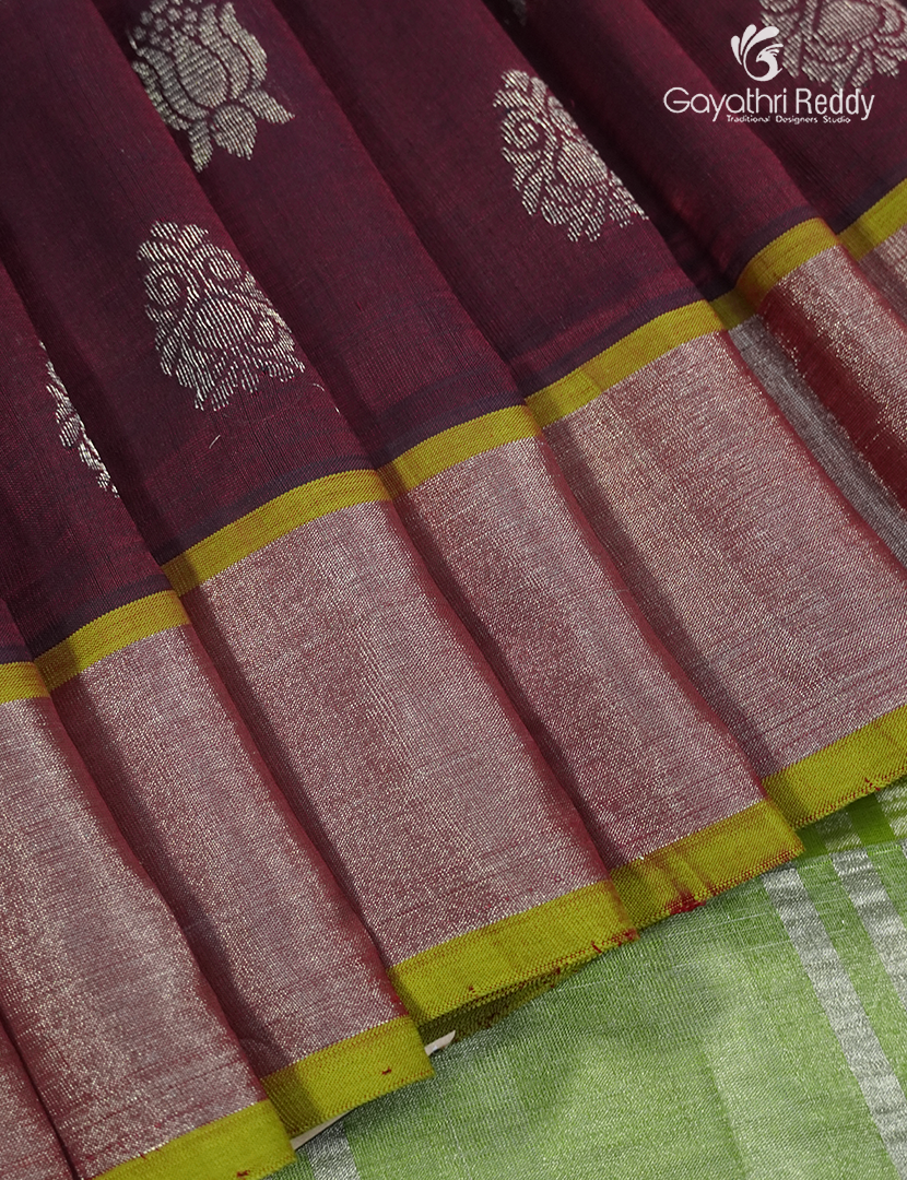 Pure Arani Sico Saree in Brown and Parrot Green