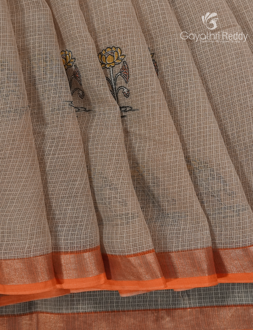 Premium Quality Cotton Kota Saree in Beige and Orange
