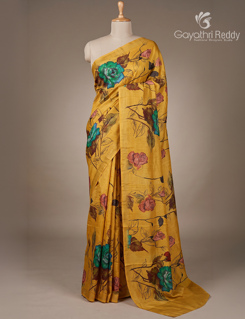 Semi Tussar Silk Saree in Deep Sandalwood Yellow
