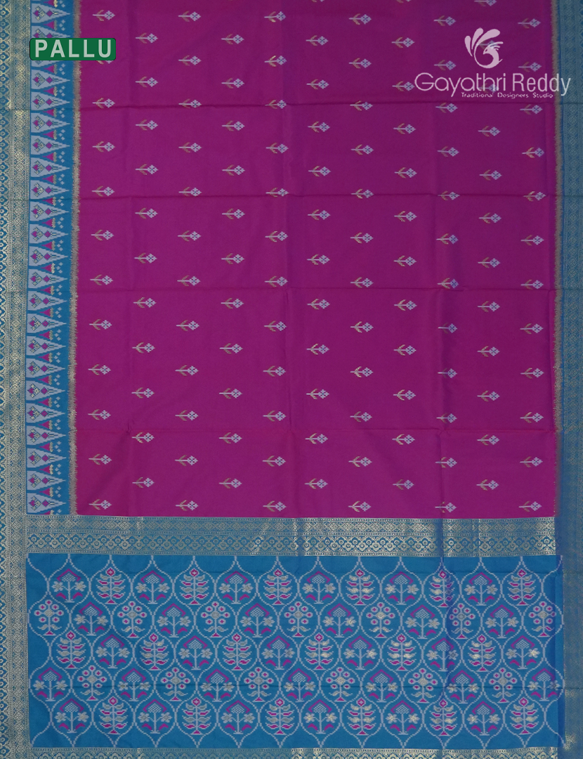 Semi Kanchipuram Art Silk Saree in Deep Magenta and Deep Rama Blue