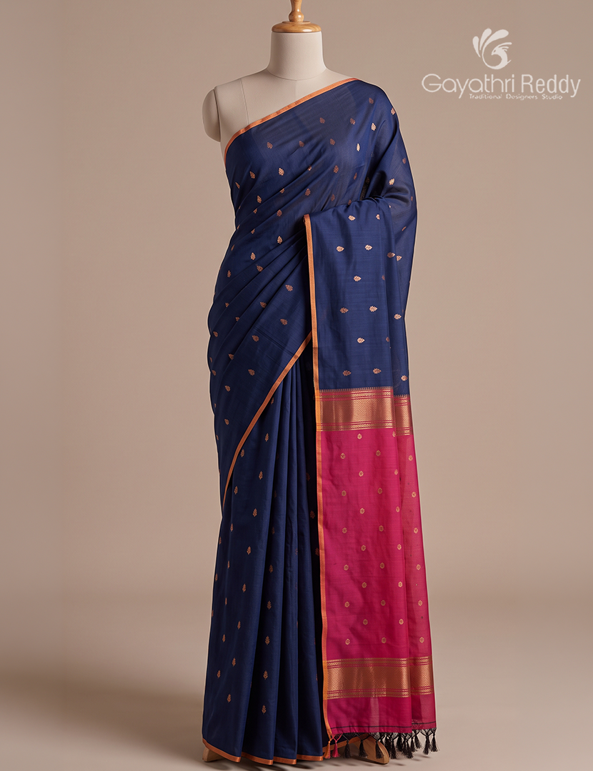 Sico Saree in Navy Blue and Rose Pink