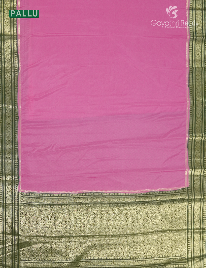 Semi Mysore Crepe Saree in Baby Pink and Bottle Green