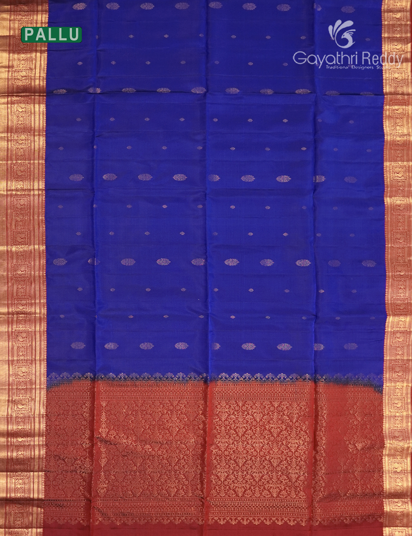 Pure Kanchipuram Soft Silk Saree in Royal Blue and Rust