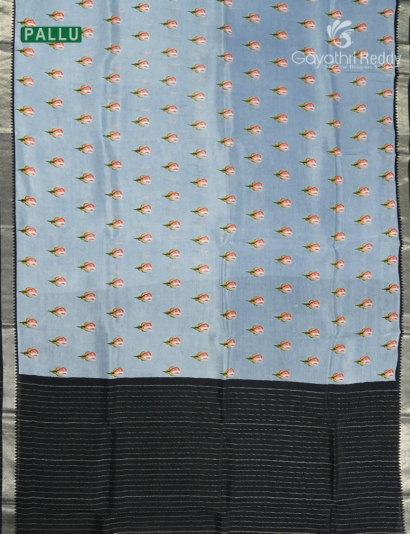 Mangalagiri Pattu Saree in Light Grey and Black