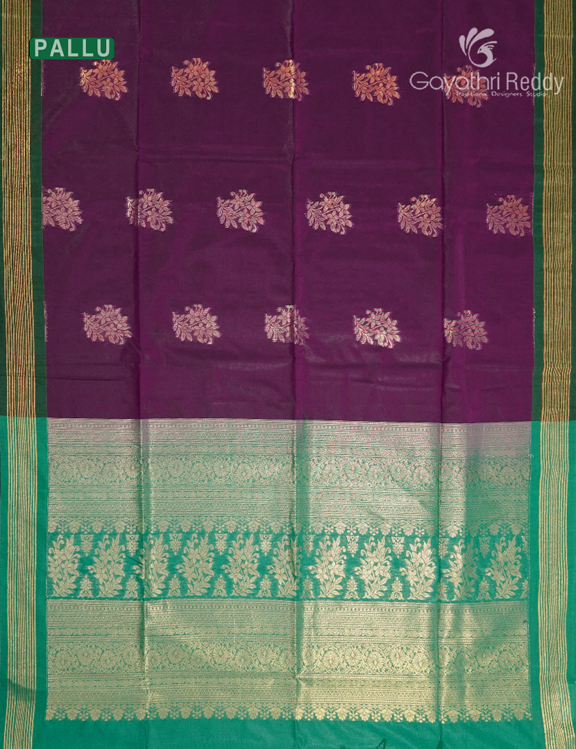 Kanchipuram Sico Saree in Deep Burgundy and Sea Green