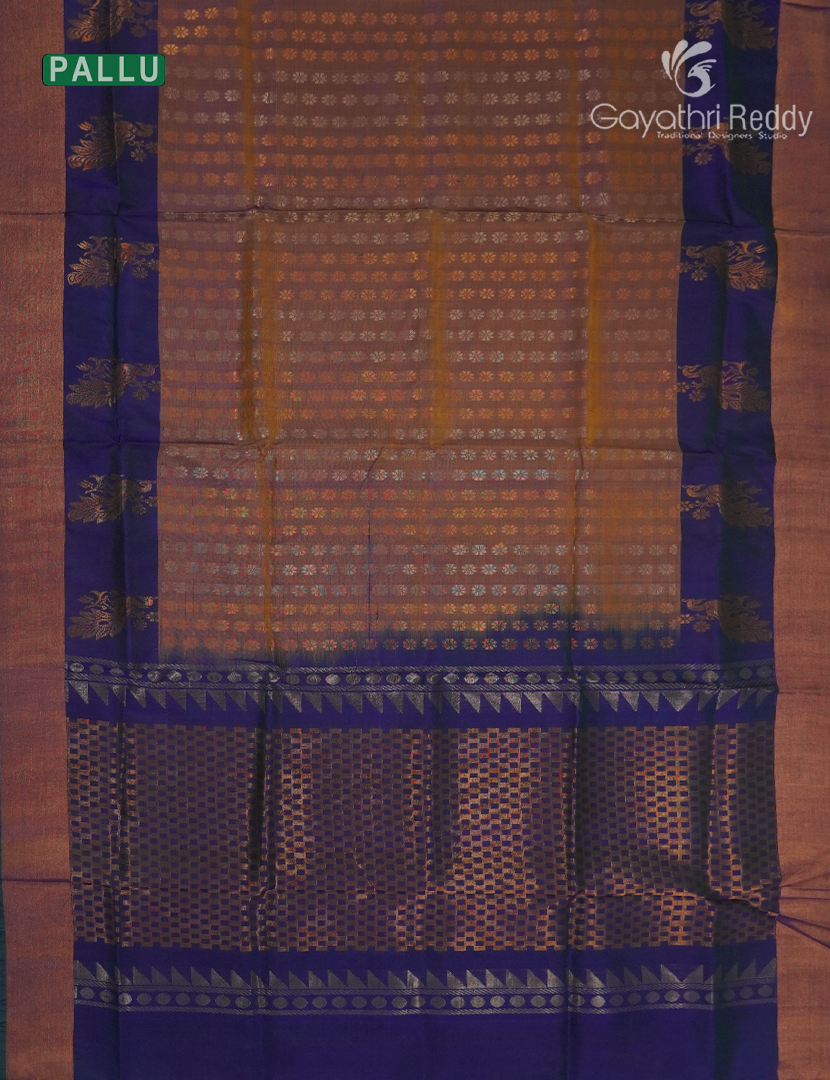 Pure Uppada Silk Saree in Brown and Deep Blue