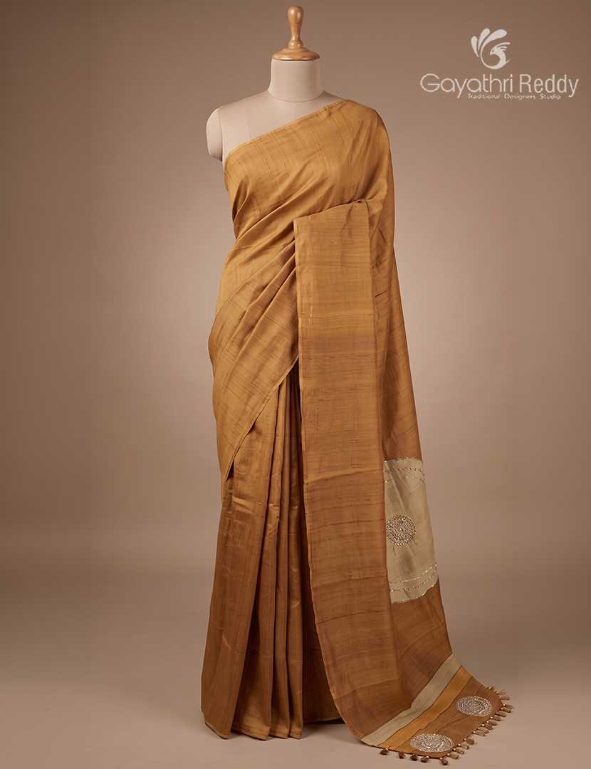 Pure Desi Tussar Fancy Saree in Deep Mustard