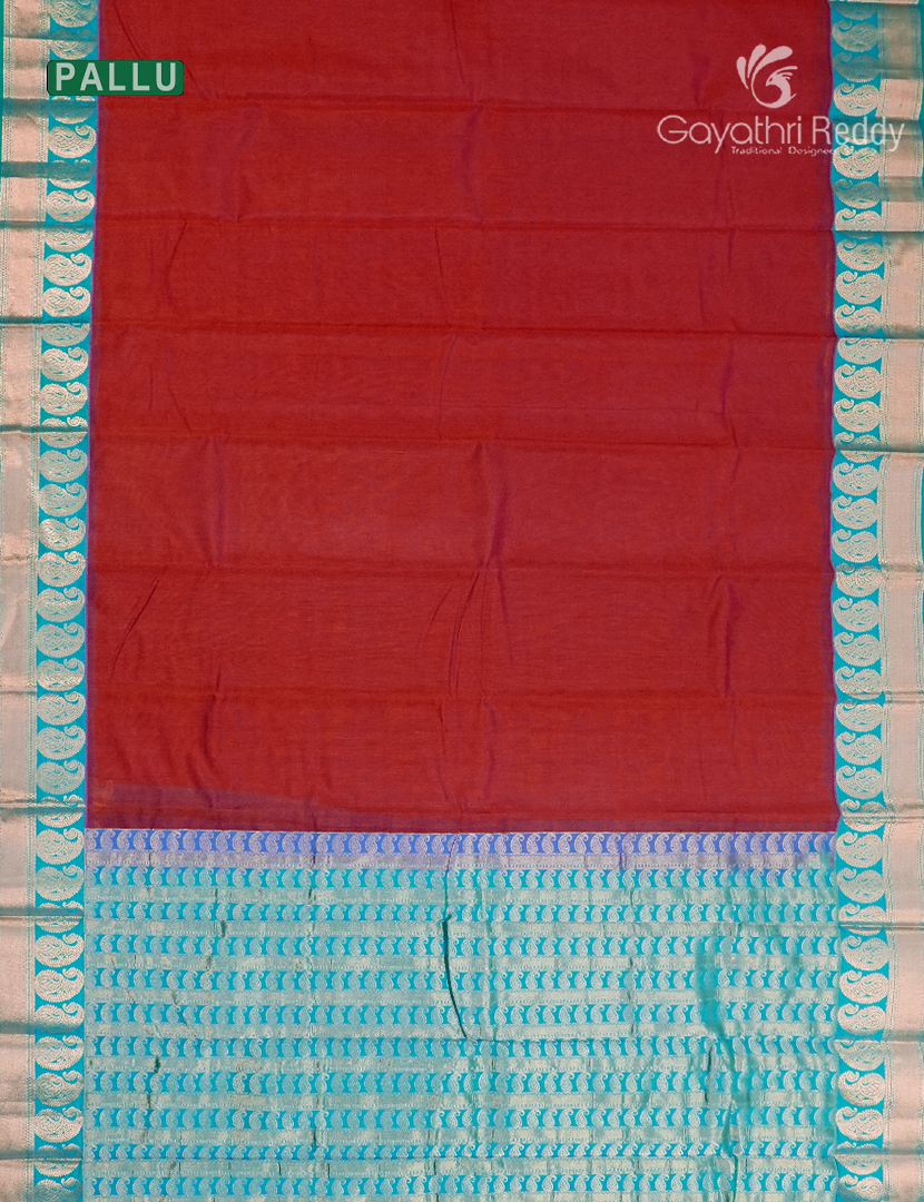Pure Kanchi Sico Saree in Red and Sky Blue