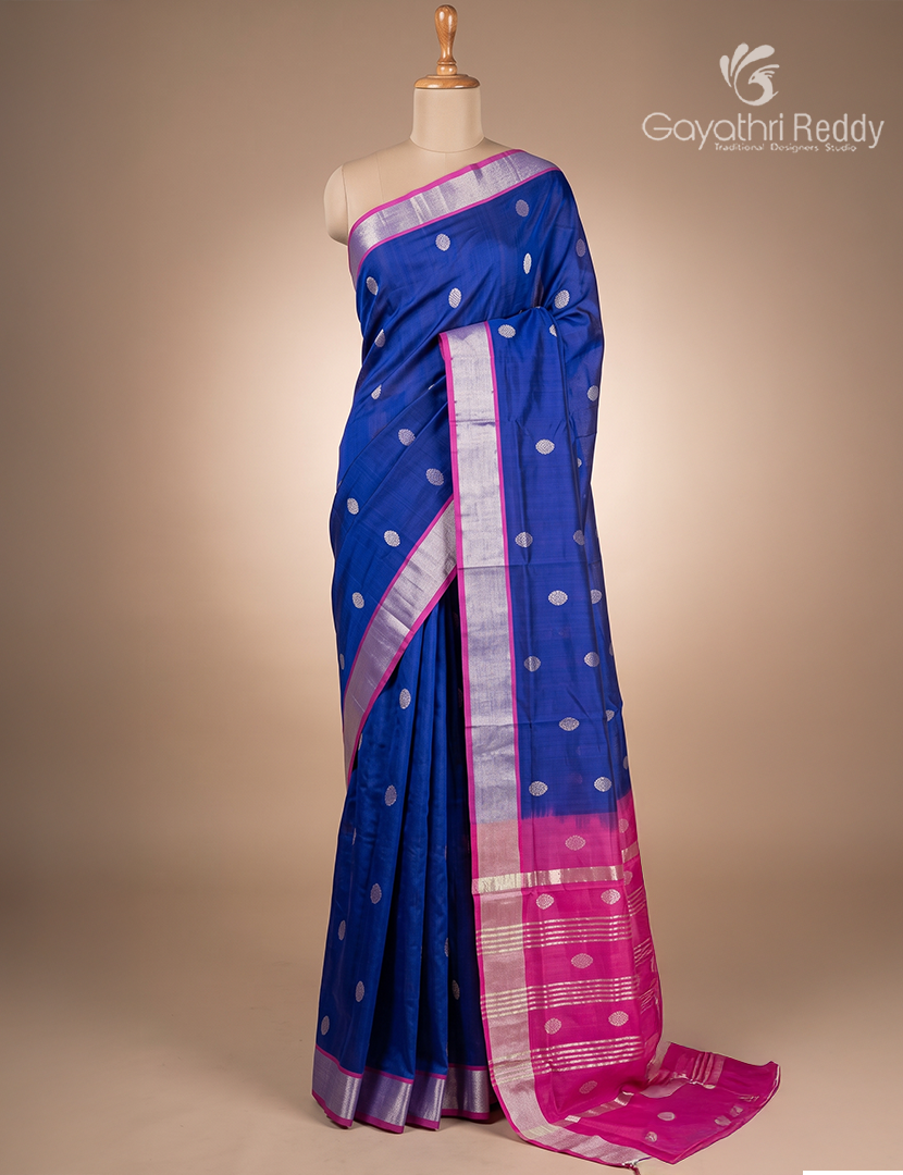 Pure Arani Sico Saree in Royal Blue and Pink