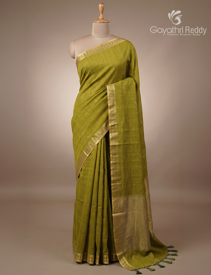 Jamdani Cotton Saree in Mehendi Green