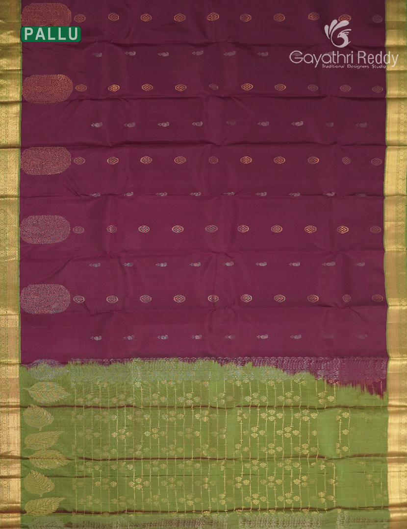 Pure Kanchipuram Silk Saree in Deep Maroon and Green