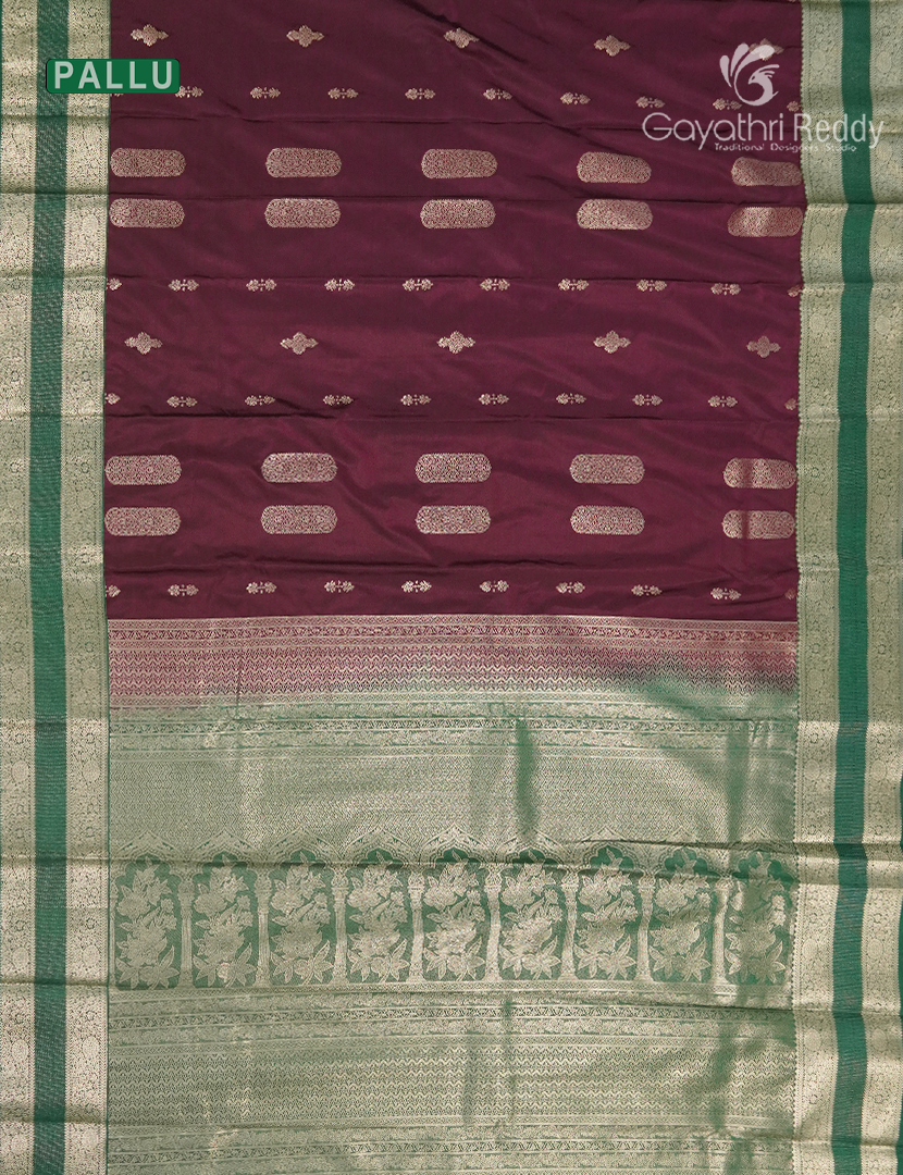 Semi Kanchipuram Art Silk Saree in Deep Maroon and Green
