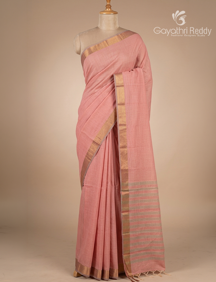 Pure Kanchi Cotton Sareein Baby Pink