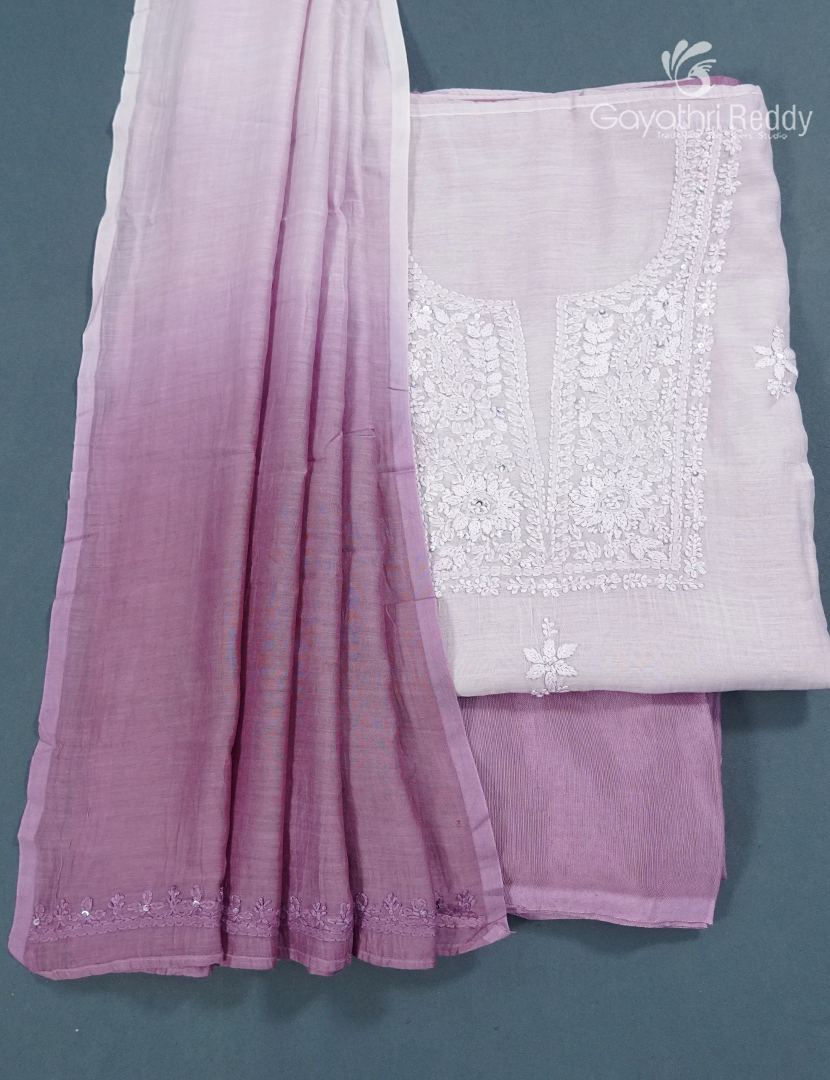 Dress Material 3 Piece Set in Baby Pink and Mauve