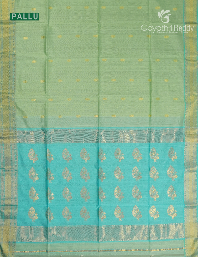 Pure Chanderi Sico Saree in Pista Green and Sea Blue